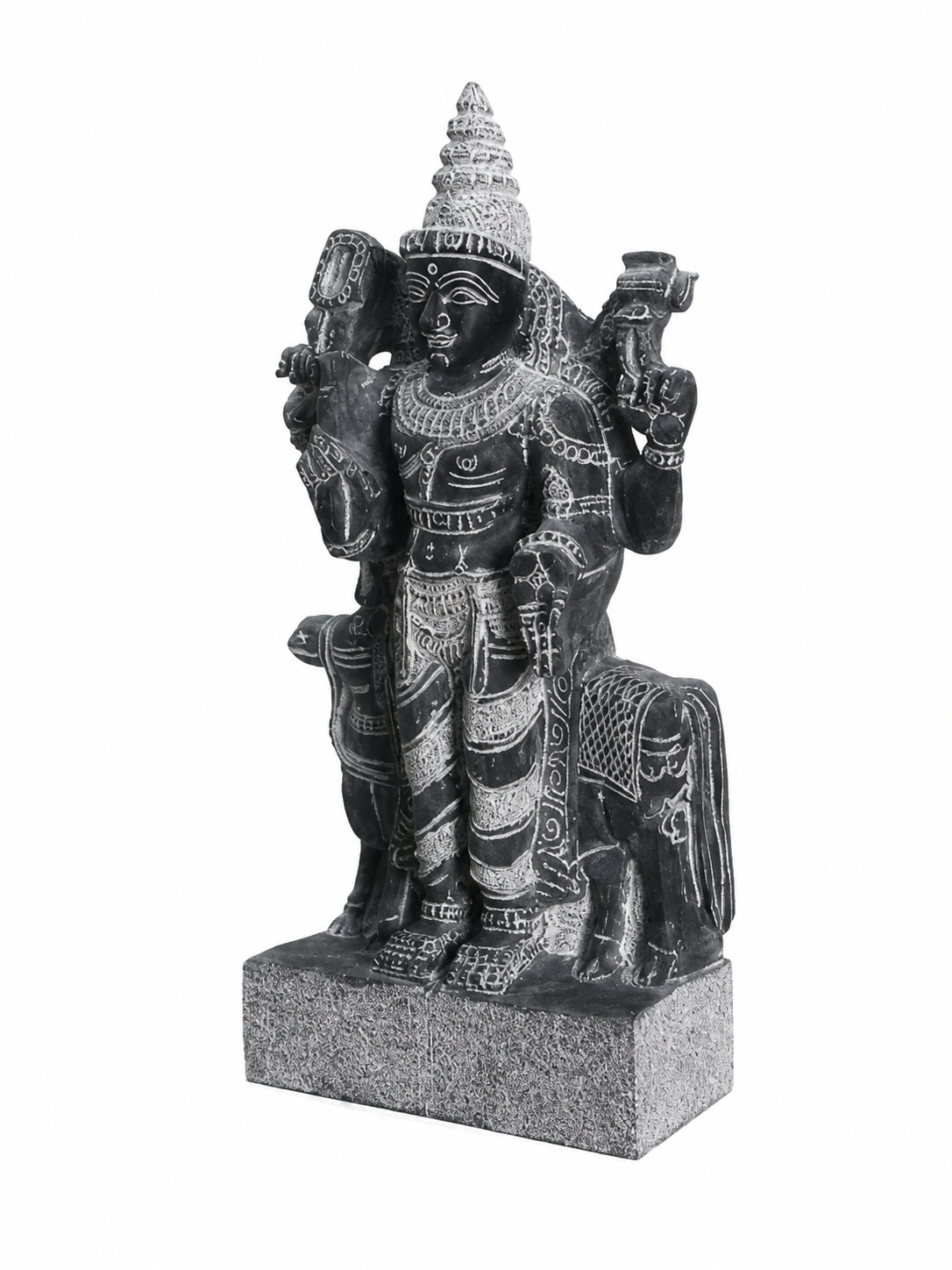 Hand-carved 1.25 ft Shukra Bhagavan Navagraha statue in natural stone, product view 4 highlighting the planetary deity form and carved details.