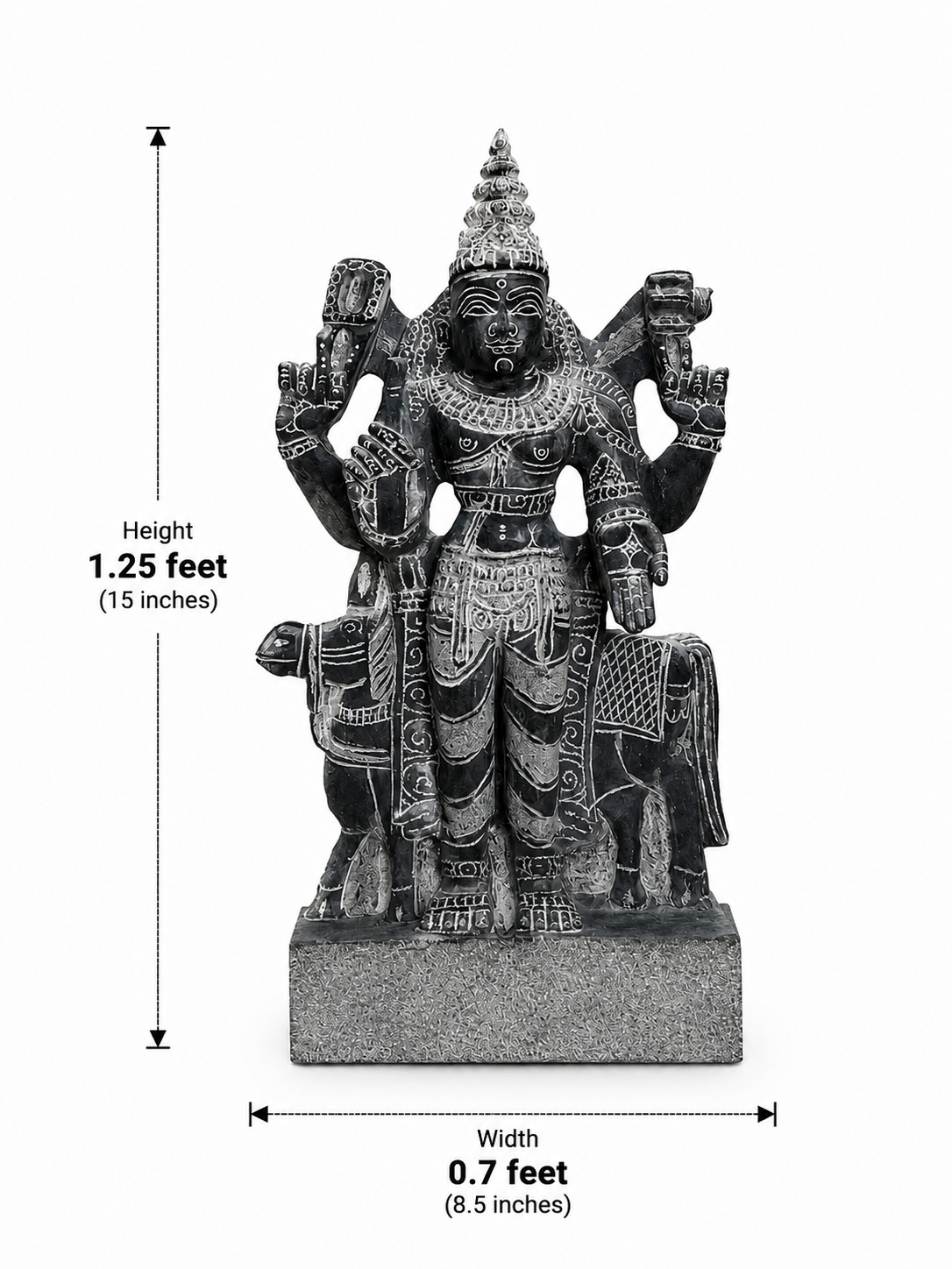 Hand-carved 1.25 ft Shukra Bhagavan Navagraha statue in natural stone, product view 5 highlighting the planetary deity form and carved details.