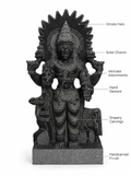 Hand-carved 1.25 ft Surya Bhagavan Navagraha statue in natural stone, product view 2 highlighting the solar deity form and details.