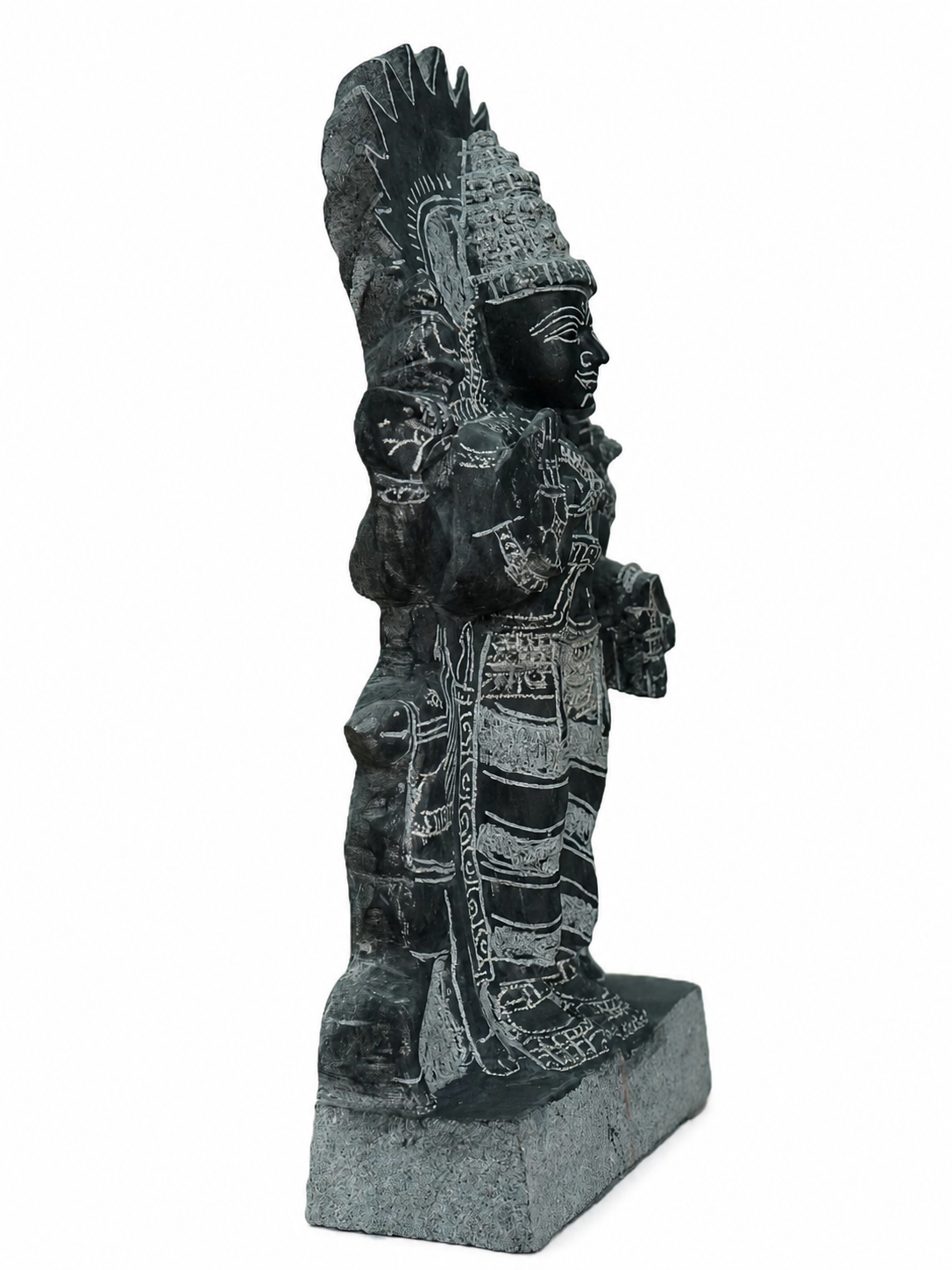 Hand-carved 1.25 ft Surya Bhagavan Navagraha statue in natural stone, product view 4 highlighting the solar deity form and details.