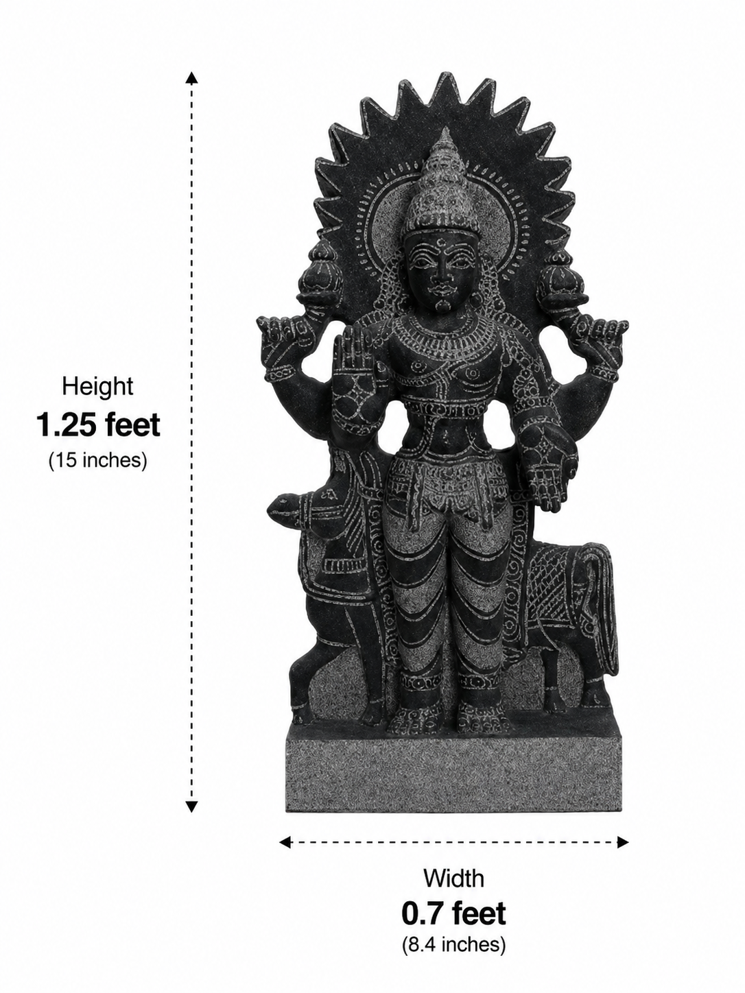 Hand-carved 1.25 ft Surya Bhagavan Navagraha statue in natural stone, product view 5 highlighting the solar deity form and details.