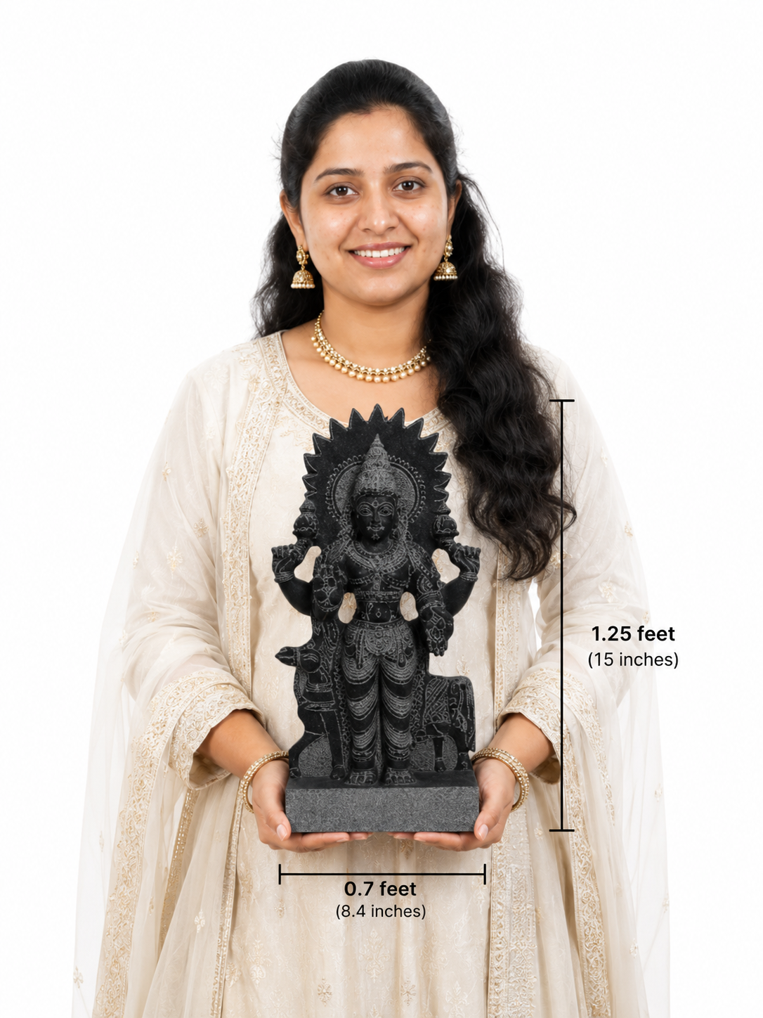 Hand-carved 1.25 ft Surya Bhagavan Navagraha statue in natural stone, product view 6 highlighting the solar deity form and details.