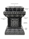 Hand-carved 1.3 ft Ornate Carved Stone Pedestal in natural Charnockite stone, product view 2 showing the sculpture and carved details.