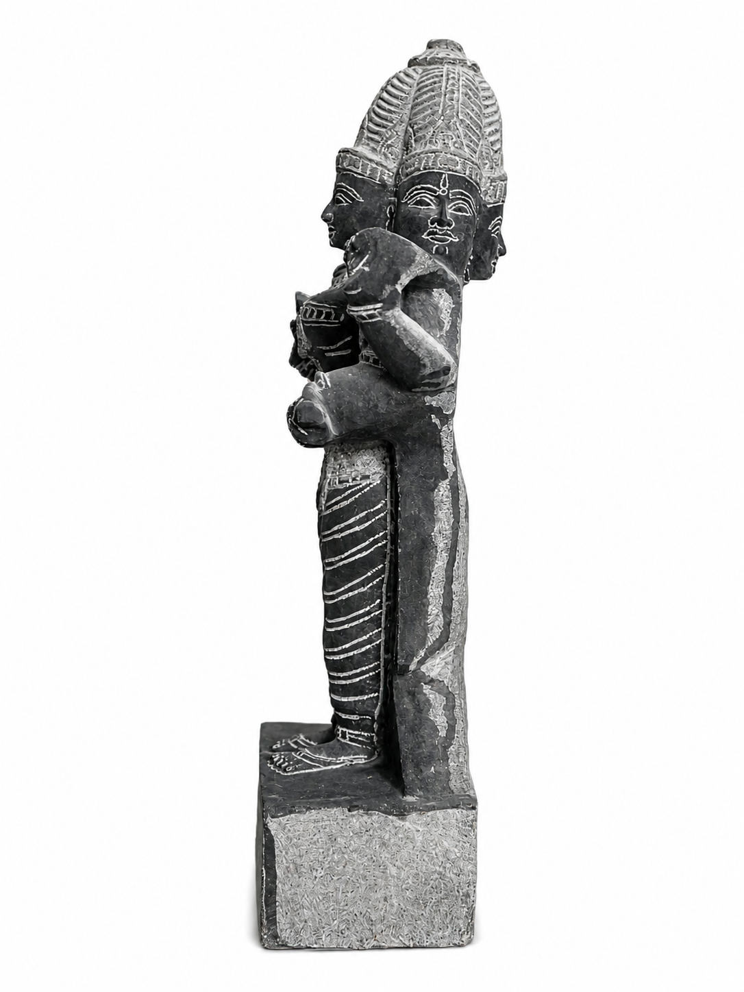 Hand-carved 1.5 ft Brahmi statue in natural stone, product view 3 highlighting the Sapta Matrika form and carved details.