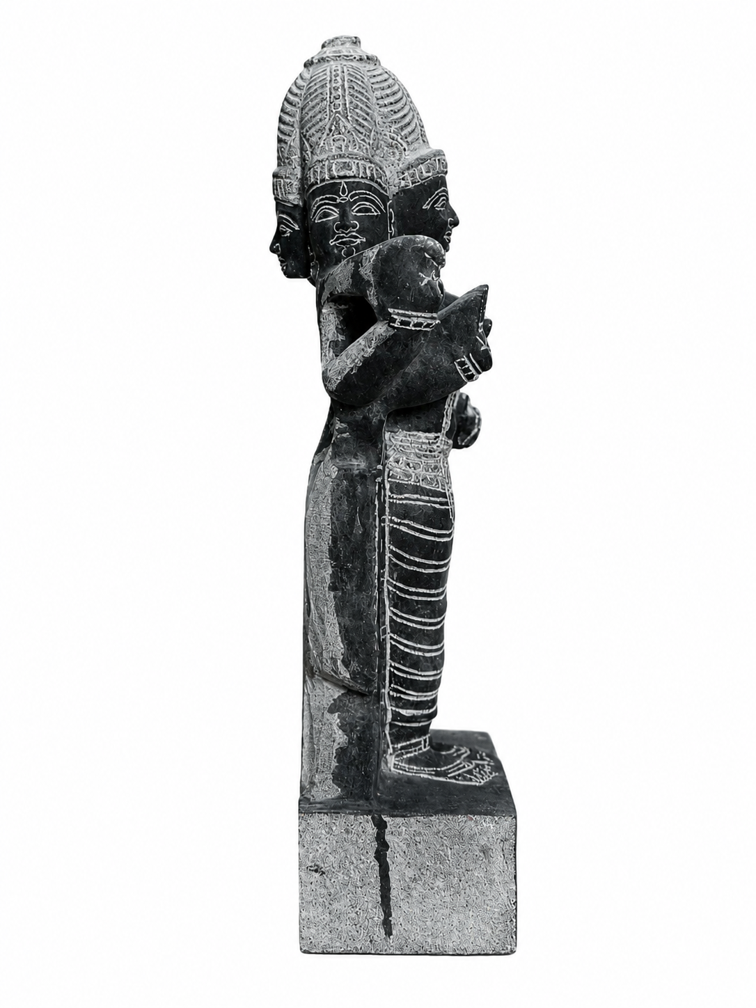 Hand-carved 1.5 ft Brahmi statue in natural stone, product view 4 highlighting the Sapta Matrika form and carved details.