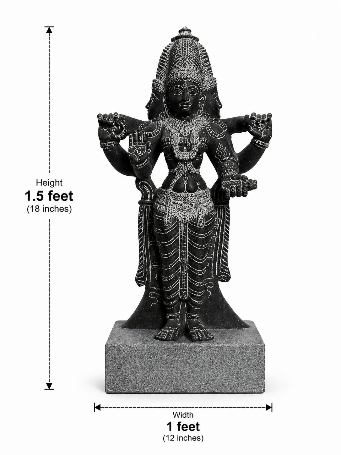 Hand-carved 1.5 ft Brahmi statue in natural stone, product view 5 highlighting the Sapta Matrika form and carved details.