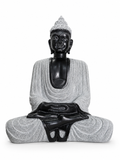 Hand-carved 1.5 ft Buddha statue in natural stone, product view 1 highlighting the meditative form and carved details.