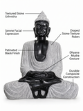 Hand-carved 1.5 ft Buddha statue in natural stone, product view 2 highlighting the meditative form and carved details.