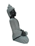 Hand-carved 1.5 ft Buddha statue in natural stone, product view 3 highlighting the meditative form and carved details.