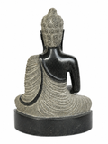 Hand-carved 1.5 ft Buddha statue in natural stone, product view 4 highlighting the meditative form and carved details.