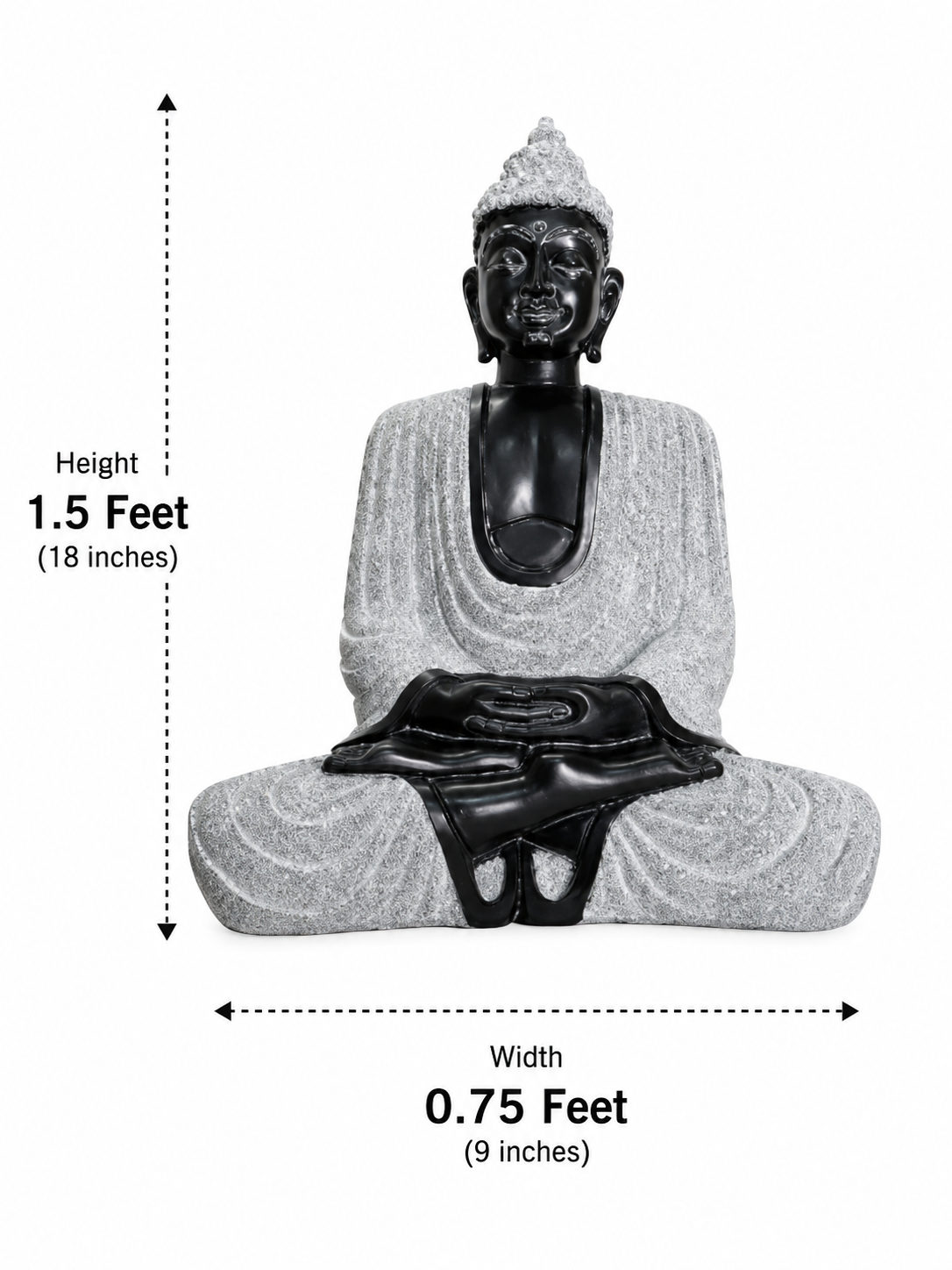 Hand-carved 1.5 ft Buddha statue in natural stone, product view 5 highlighting the meditative form and carved details.