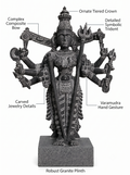 Hand-carved 1.5 ft Kali Amman statue in natural stone, product view 2 highlighting the sculpture and carved details.