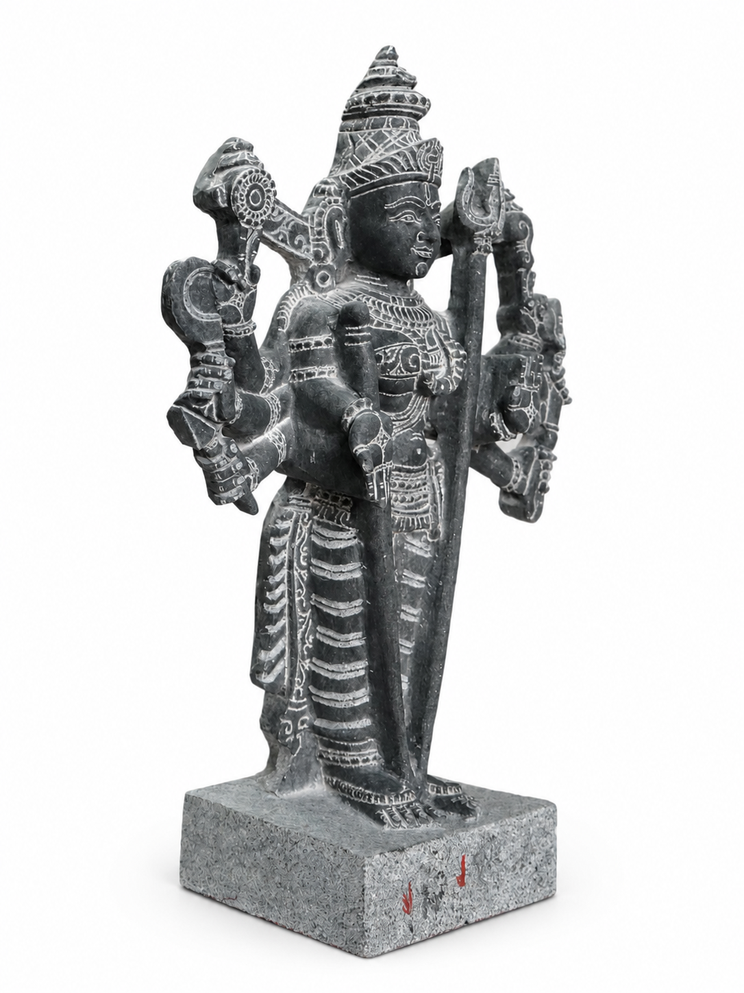 Hand-carved 1.5 ft Kali Amman statue in natural stone, product view 3 highlighting the sculpture and carved details.