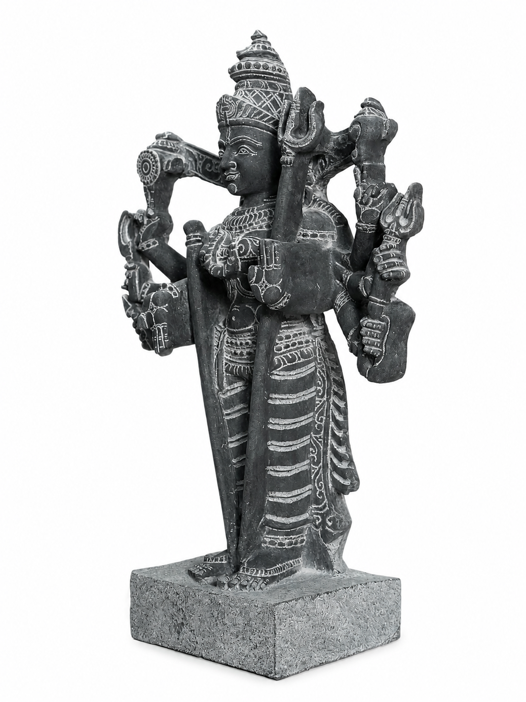 Hand-carved 1.5 ft Kali Amman statue in natural stone, product view 4 highlighting the sculpture and carved details.
