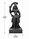 Hand-carved 1.5 ft Madurai Veeran statue in natural stone, product view 5 highlighting the guardian deity form and carved details.
