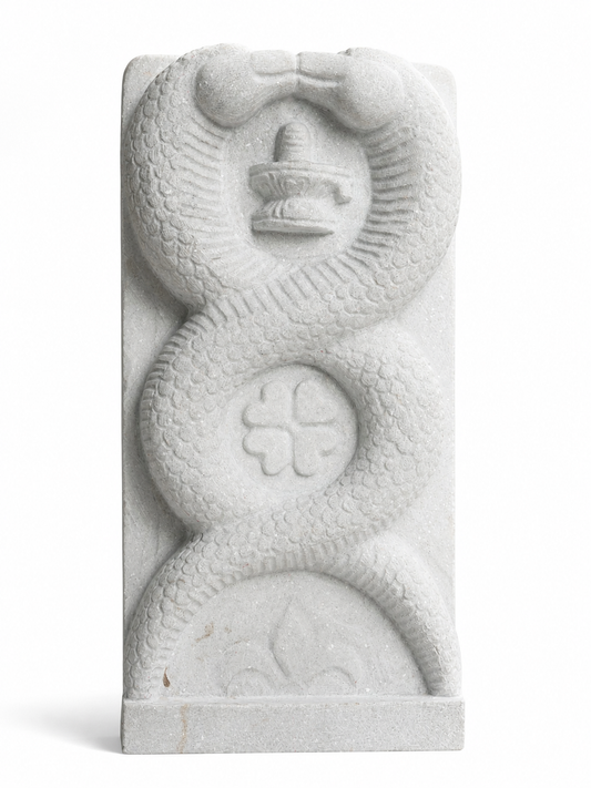 Hand-carved 1.5 ft Naga Lingam or Sarpa Lingam statue in natural stone, product view 1 highlighting the serpent and lingam form.