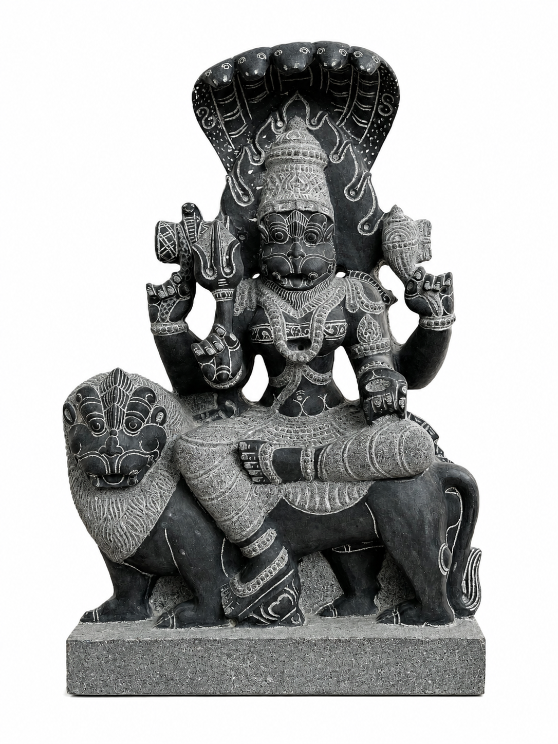 Hand-carved 1.5 ft Pratyangira Devi statue in natural stone, product view 1 highlighting the goddess form and carved details.
