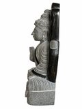 Hand-carved 1.5 ft protective hand Buddha statue in natural stone, product view 3 highlighting the Abhaya gesture and carved details.