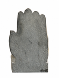 Hand-carved 1.5 ft protective hand Buddha statue in natural stone, product view 4 highlighting the Abhaya gesture and carved details.