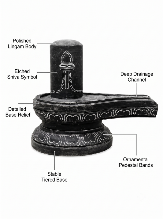 Hand-carved 1.5 ft Shiva Lingam statue in natural stone, product view 2 highlighting the sacred form and carved details.