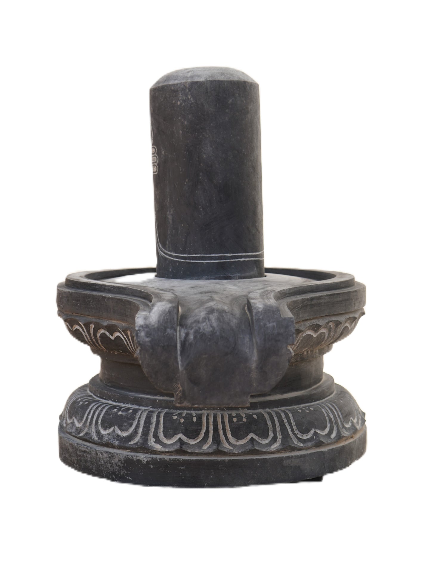 Hand-carved 1.5 ft Shiva Lingam statue in natural stone, product view 3 highlighting the sacred form and carved details.
