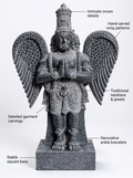 Hand-carved 1.75 ft Garuda Bhagavan statue in natural stone, product view 2 highlighting the sculpture and carved details.
