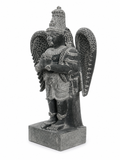 Hand-carved 1.75 ft Garuda Bhagavan statue in natural stone, product view 4 highlighting the sculpture and carved details.