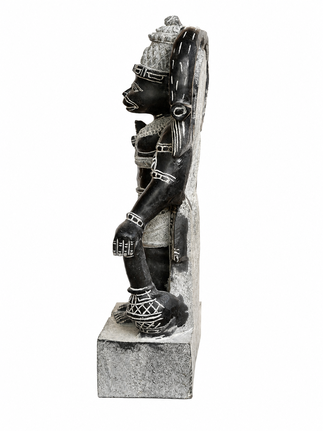 Hand-carved 1.75 ft Hanuman statue in natural stone, product view 3 highlighting the sculpture and carved details.