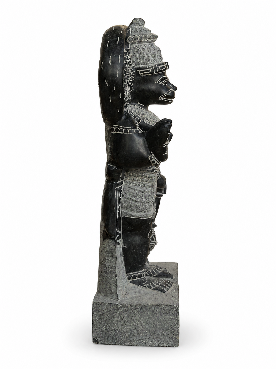 Hand-carved 1.75 ft Hanuman statue in natural stone, product view 4 highlighting the sculpture and carved details.