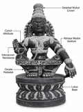 Hand-carved 1.75 ft mini Ayyappan statue in natural stone, product view 2 highlighting the seated deity form and carved details.
