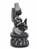 Hand-carved 1.75 ft mini Ayyappan statue in natural stone, product view 3 highlighting the seated deity form and carved details.