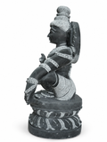 Hand-carved 1.75 ft mini Ayyappan statue in natural stone, product view 4 highlighting the seated deity form and carved details.