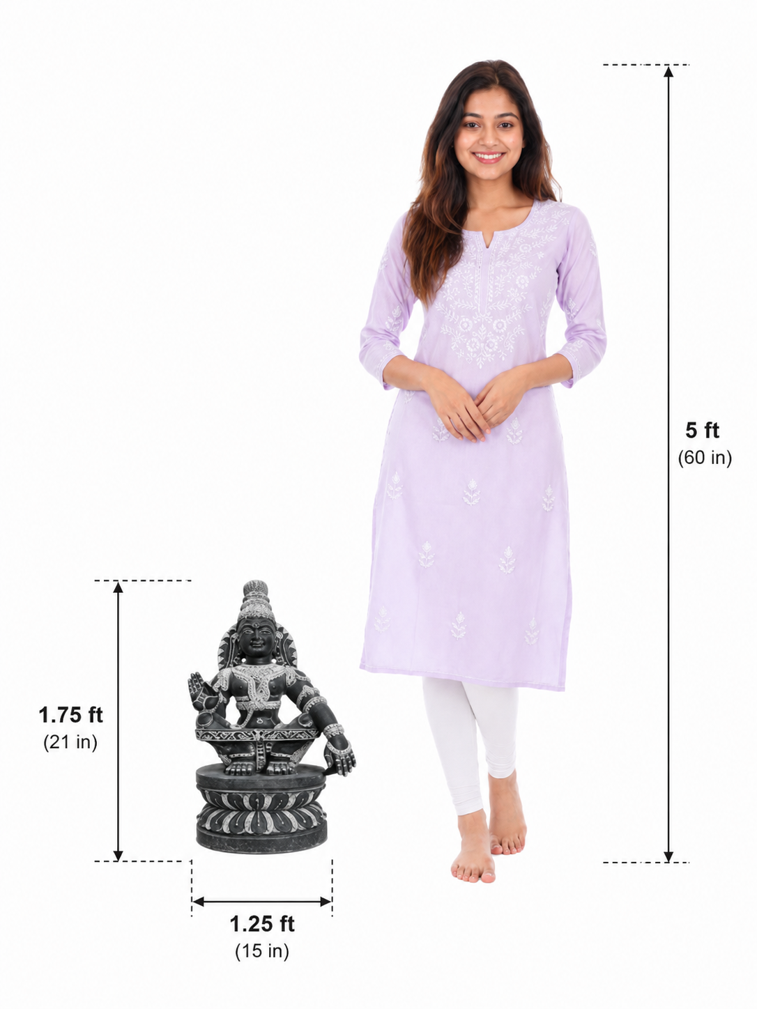 Hand-carved 1.75 ft mini Ayyappan statue in natural stone, product view 7 highlighting the seated deity form and carved details.