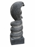 Hand-carved 1.75 ft Nagathamman with Shiva Lingam statue in natural stone, product view 3 highlighting the serpent and lingam details.