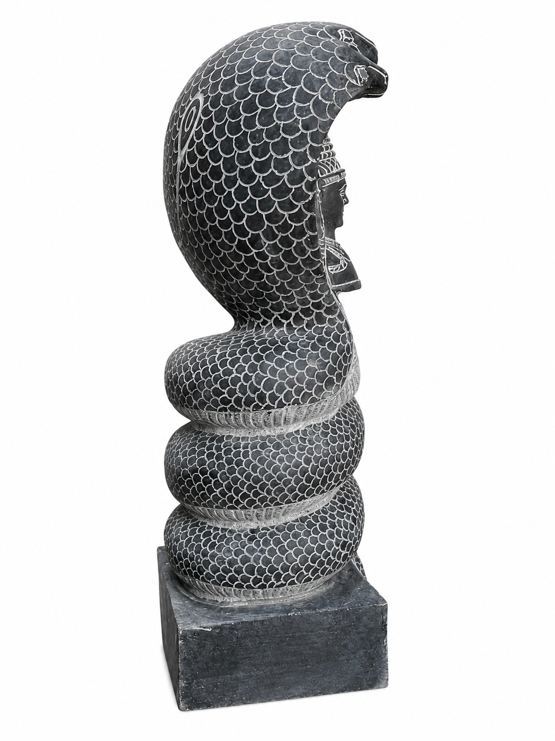 Hand-carved 1.75 ft Nagathamman with Shiva Lingam statue in natural stone, product view 3 highlighting the serpent and lingam details.