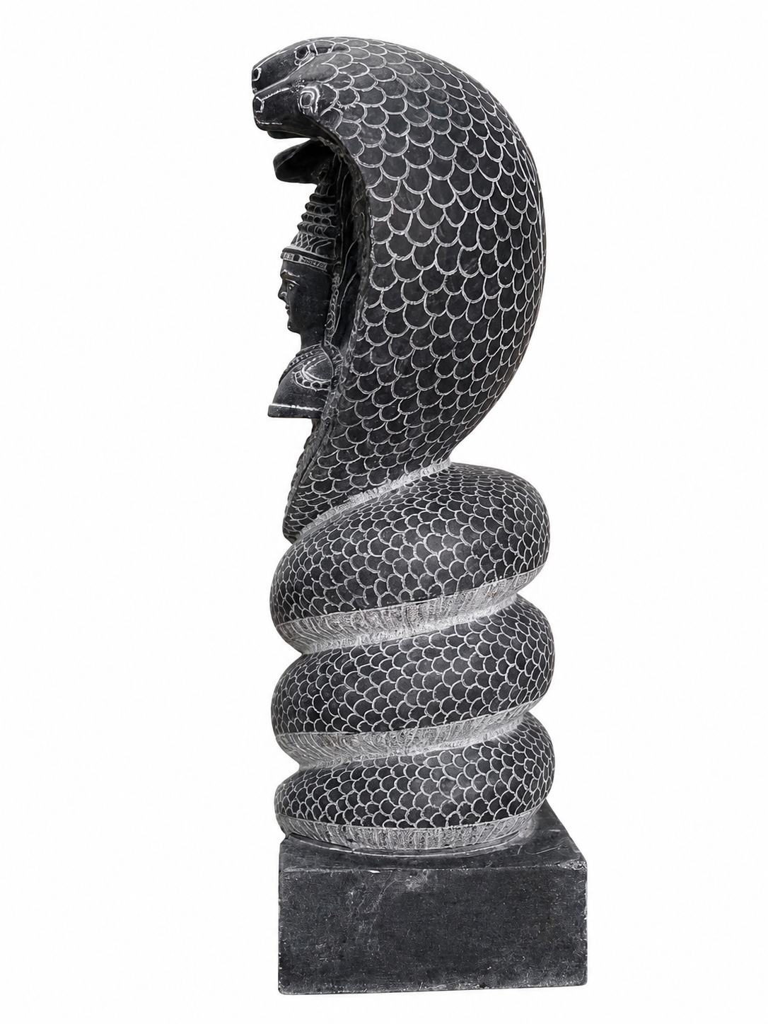 Hand-carved 1.75 ft Nagathamman with Shiva Lingam statue in natural stone, product view 5 highlighting the serpent and lingam details.