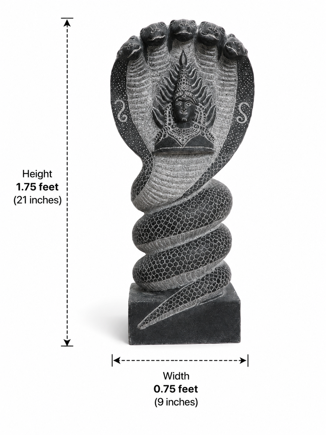 Hand-carved 1.75 ft Nagathamman with Shiva Lingam statue in natural stone, product view 6 highlighting the serpent and lingam details.