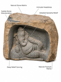 Hand-carved 1.9 ft Ganesha Boulder Statue in natural Charnockite stone, product view 2 showing the sculpture and carved details.