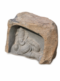 Hand-carved 1.9 ft Ganesha Boulder Statue in natural Charnockite stone, product view 3 showing the sculpture and carved details.