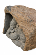 Hand-carved 1.9 ft Ganesha Boulder Statue in natural Charnockite stone, product view 4 showing the sculpture and carved details.