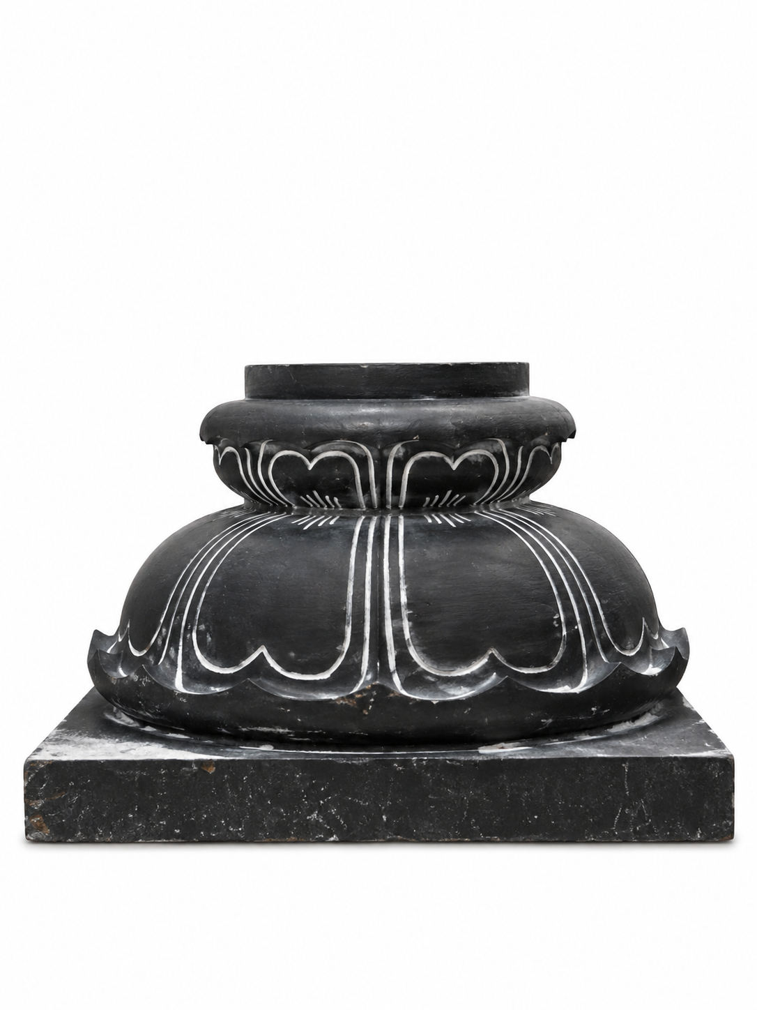 Hand-carved 1 ft Balipeedam pedestal in natural stone, product view 1 highlighting its form and carved details.