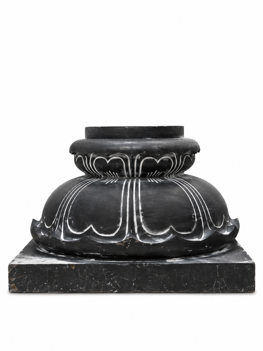 Hand-carved 1 ft Balipeedam pedestal in natural stone, product view 1 highlighting its form and carved details.