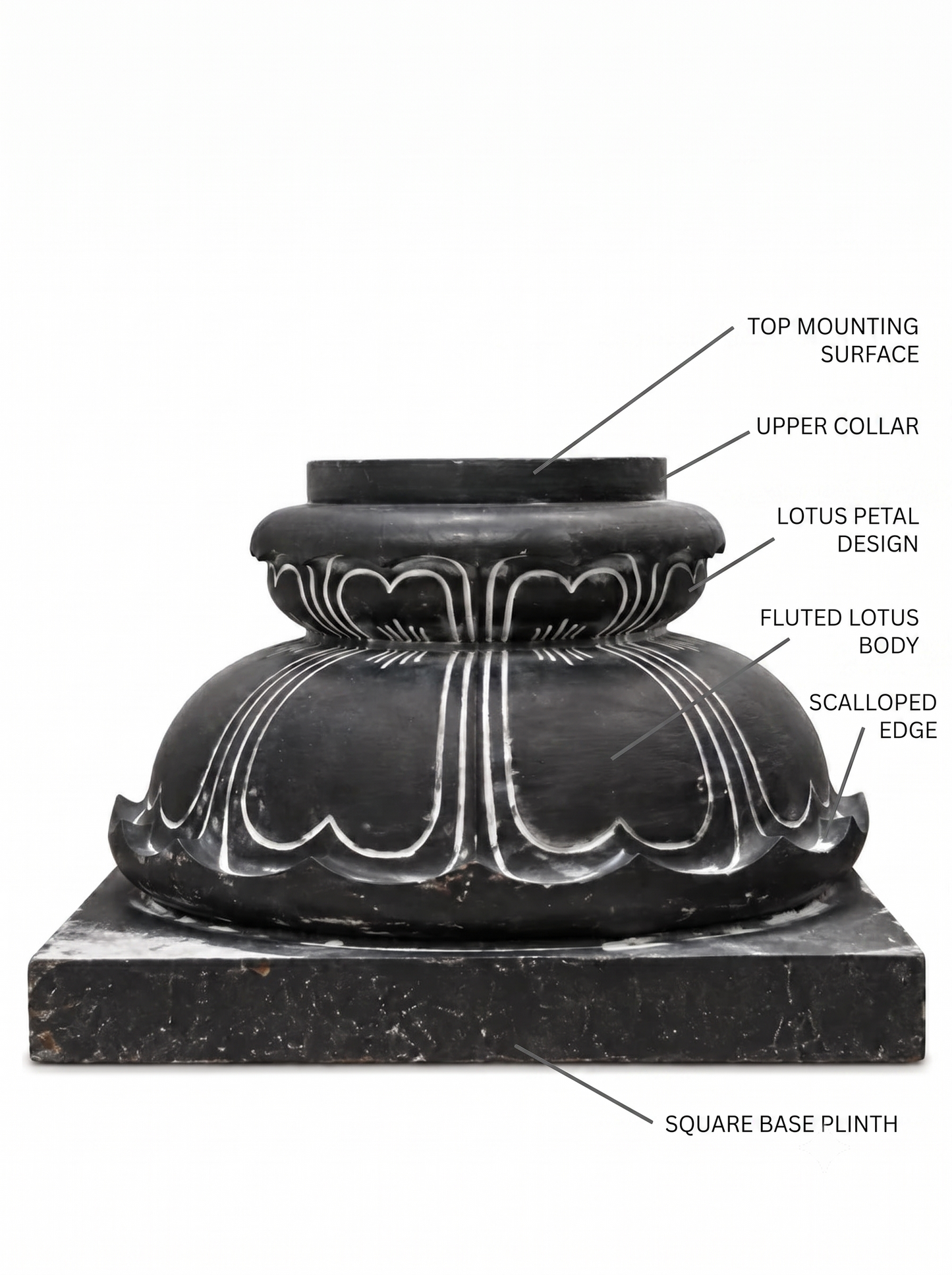 Hand-carved 1 ft Balipeedam pedestal in natural stone, product view 2 highlighting its form and carved details.