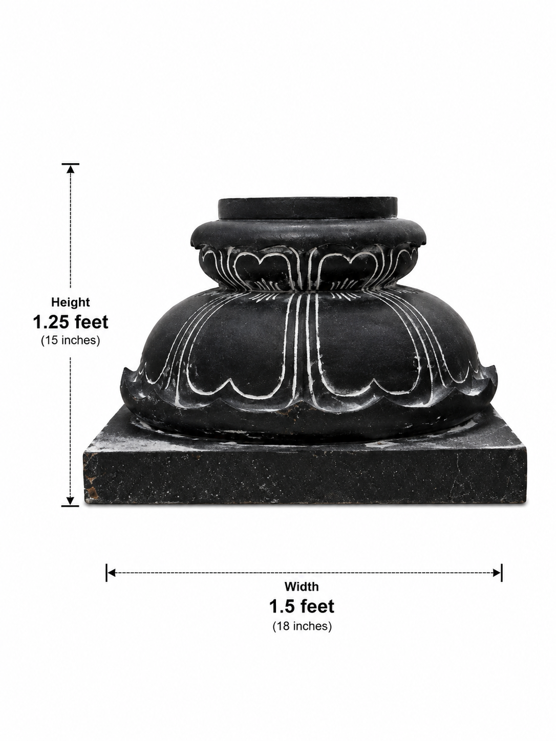 Hand-carved 1 ft Balipeedam pedestal in natural stone, product view 4 highlighting its form and carved details.