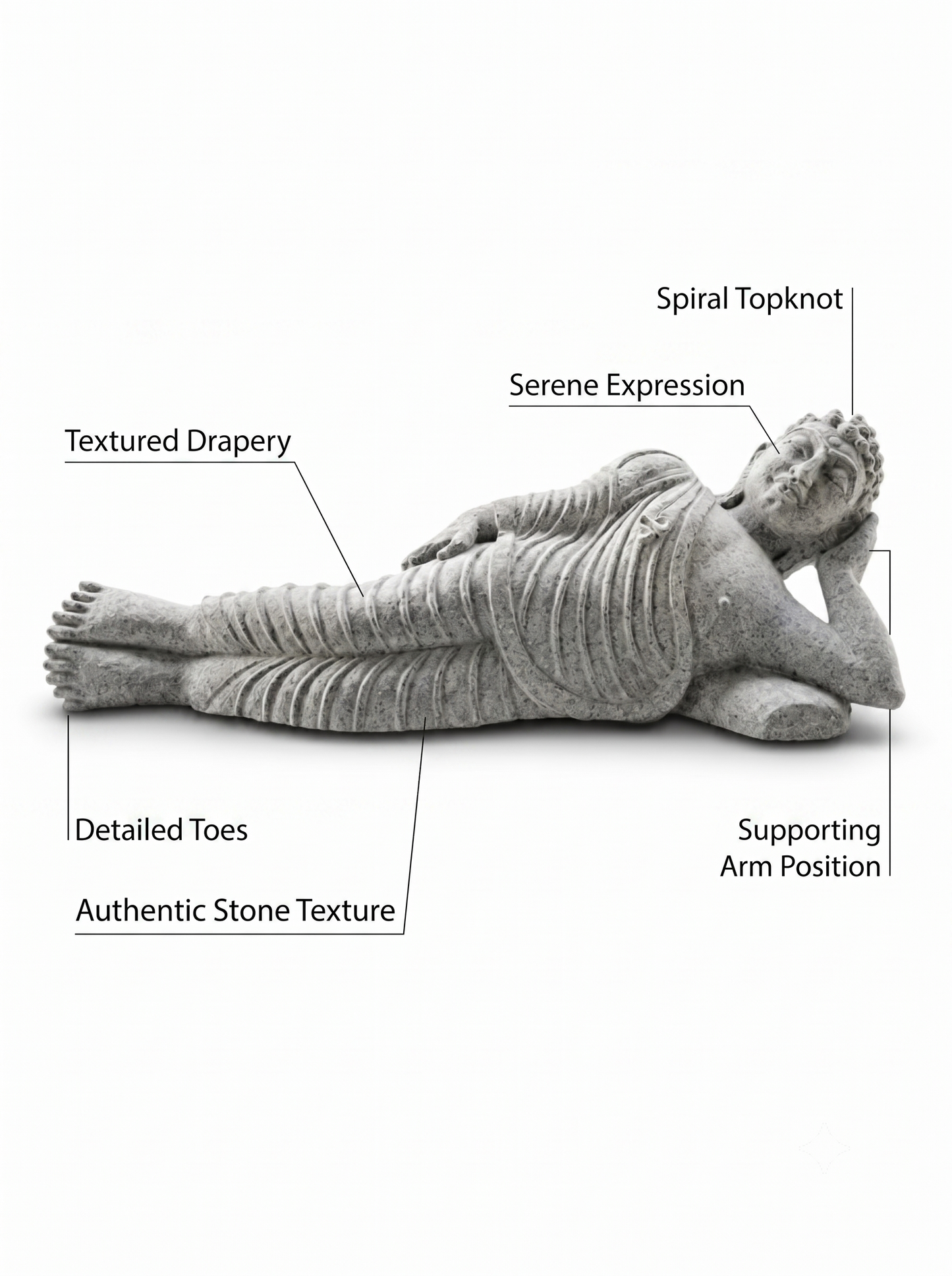 Hand-carved 1 ft Buddha statue in natural stone, product view 2 highlighting the meditative form and carved details.