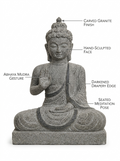 Hand-carved 1 ft Buddha statue in natural stone, product view 2 highlighting the meditative form and carved details.