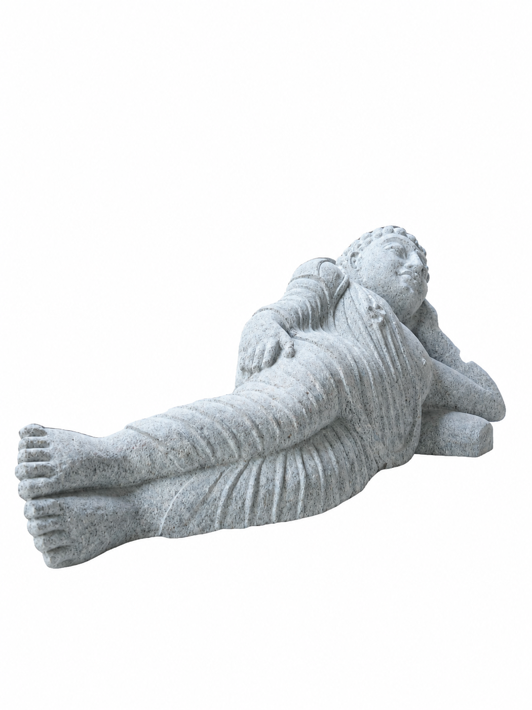 Hand-carved 1 ft Buddha statue in natural stone, product view 4 highlighting the meditative form and carved details.