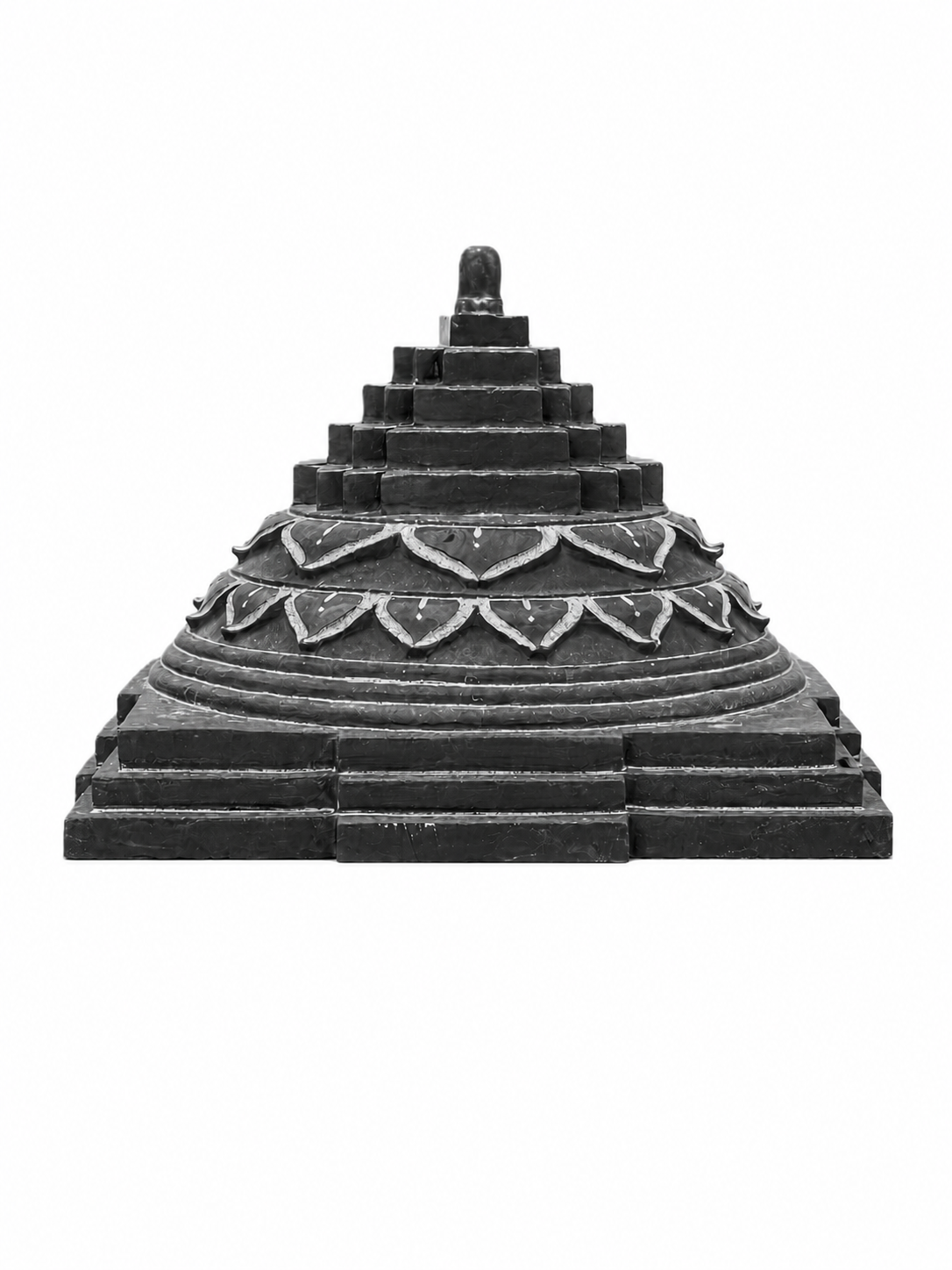 Hand-carved 1 ft Chakram sculpture in natural stone, product view 1 highlighting its circular form and carved details.