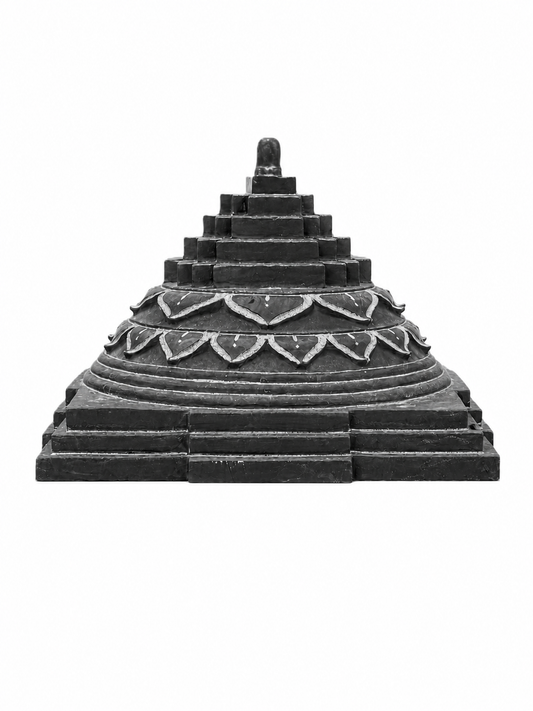 Hand-carved 1 ft Chakram sculpture in natural stone, product view 1 highlighting its circular form and carved details.