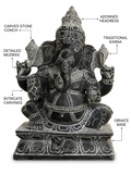Hand-carved 1 ft Ganesha statue in natural stone, product view 2 highlighting the sculpture and carved details.